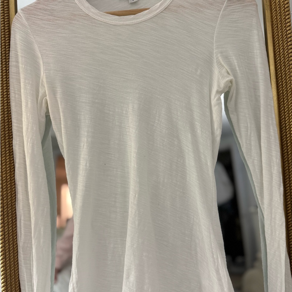 James Perse White Slub Long-Sleeve Crewneck